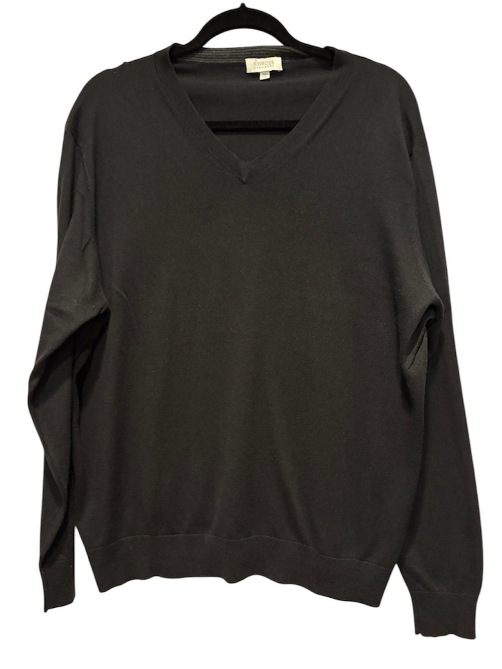 Kinross Cashmere - Men's V-Neck pullover Sweater. XXL. Black. Luxury.